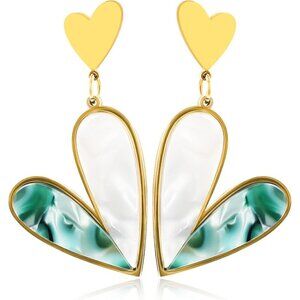 Green Heart Dangle Hoops Statement Vintage Long Summer Earring for Women Jewelry